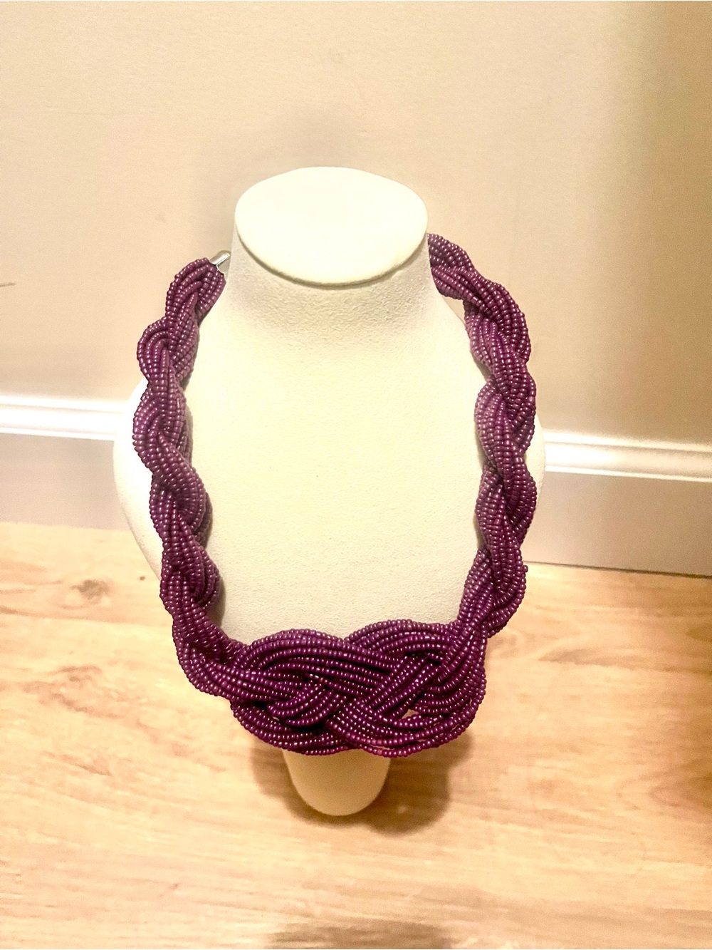 Purple Braided Beaded Statement Necklace
